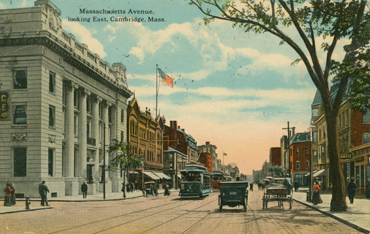 Vintage Postcard: Massachusetts Avenue, Cambridge, Looking East