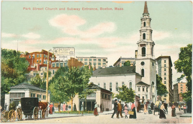 Vintage Postcard: Park Street Church and Subway Entrance